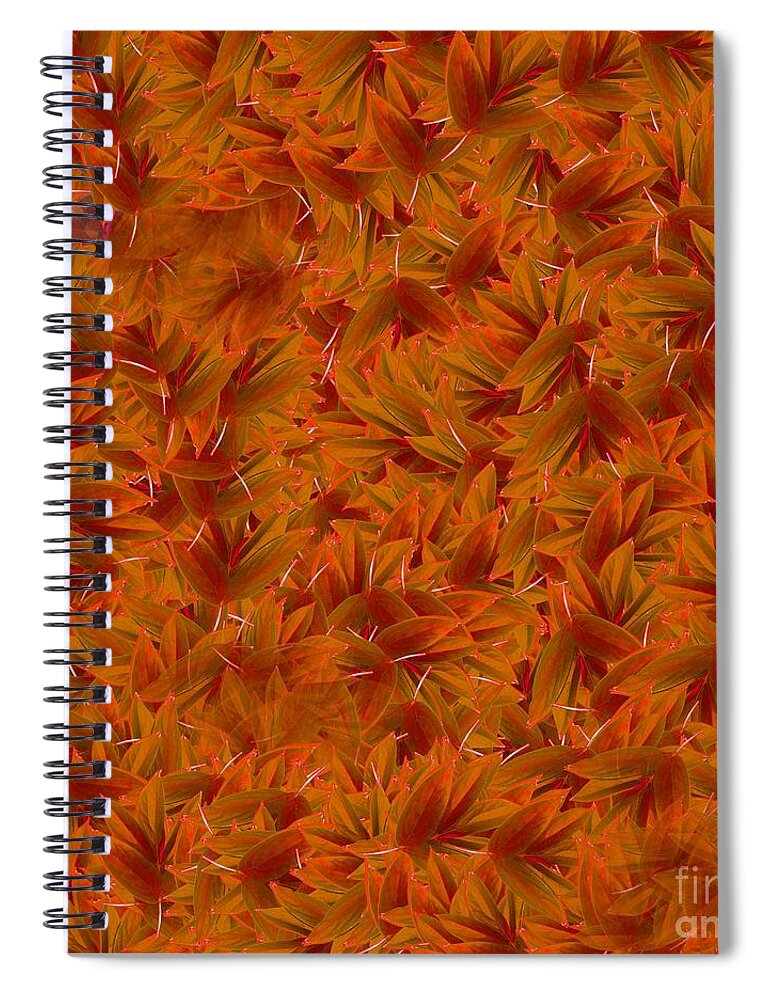 Pretty Spiral Notebook featuring the digital art Pretty Rustic Orange and Green Leaf Motif for Home Decor Pillows by Delynn Addams