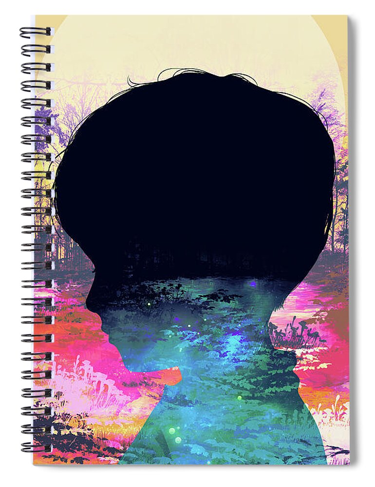 6-7 Years Spiral Notebook featuring the photograph Profile Of Sad Child Superimposed by Ikon Images