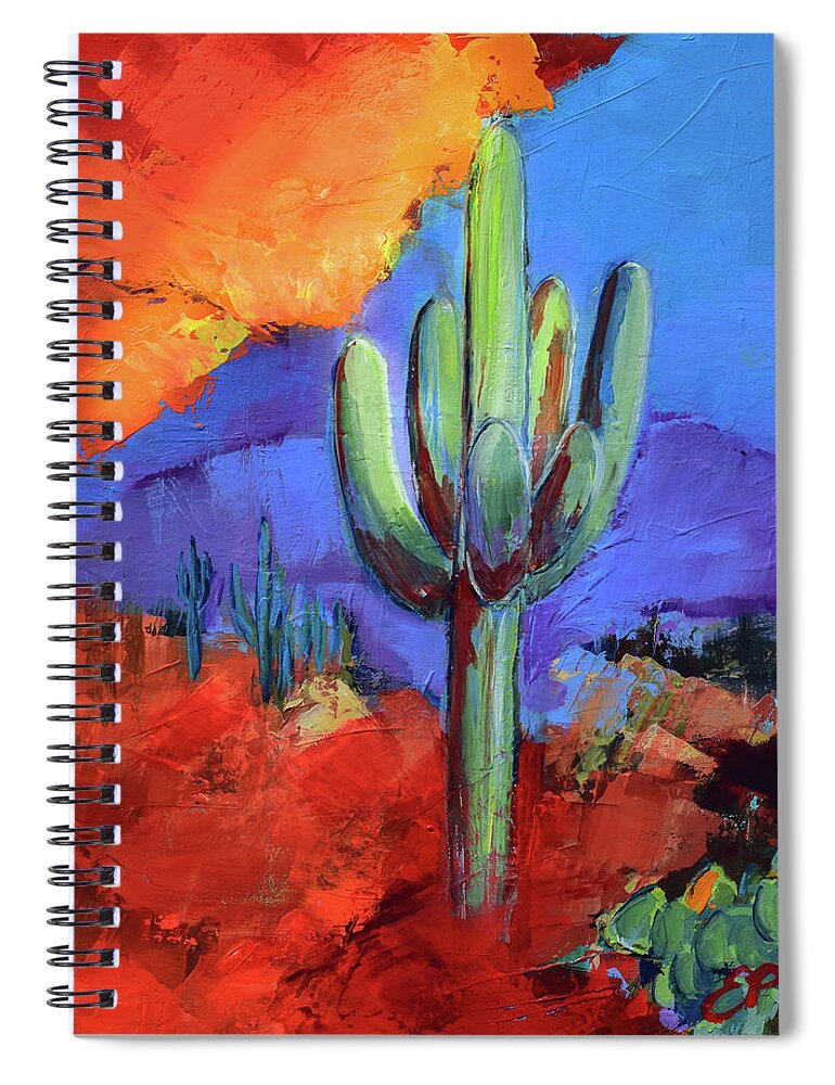 Saguaros Spiral Notebook featuring the painting Under the Sonoran sky by Elise Palmigiani by Elise Palmigiani