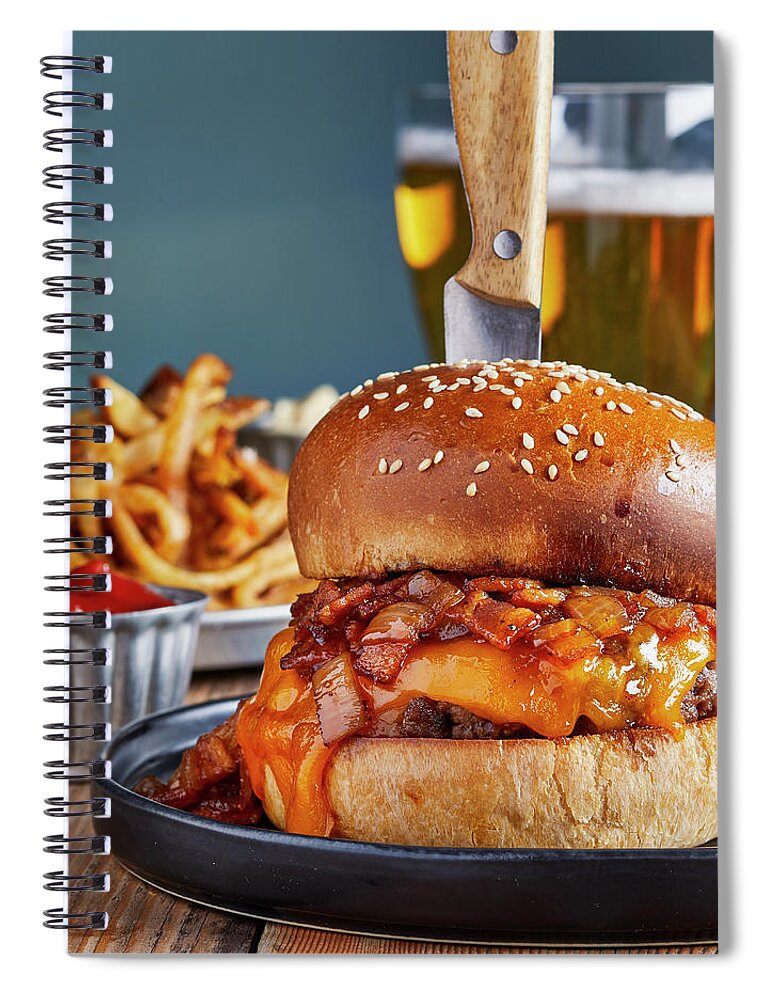 Pub Spiral Notebook featuring the photograph Pub burger and fries by Cuisine at Home