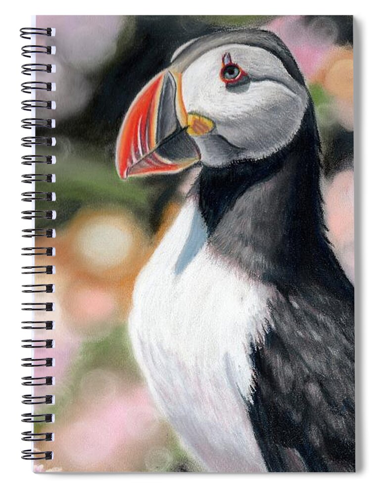 Puffin Spiral Notebook featuring the pastel Puffin Amongst the Flowers by Alexis King-Glandon
