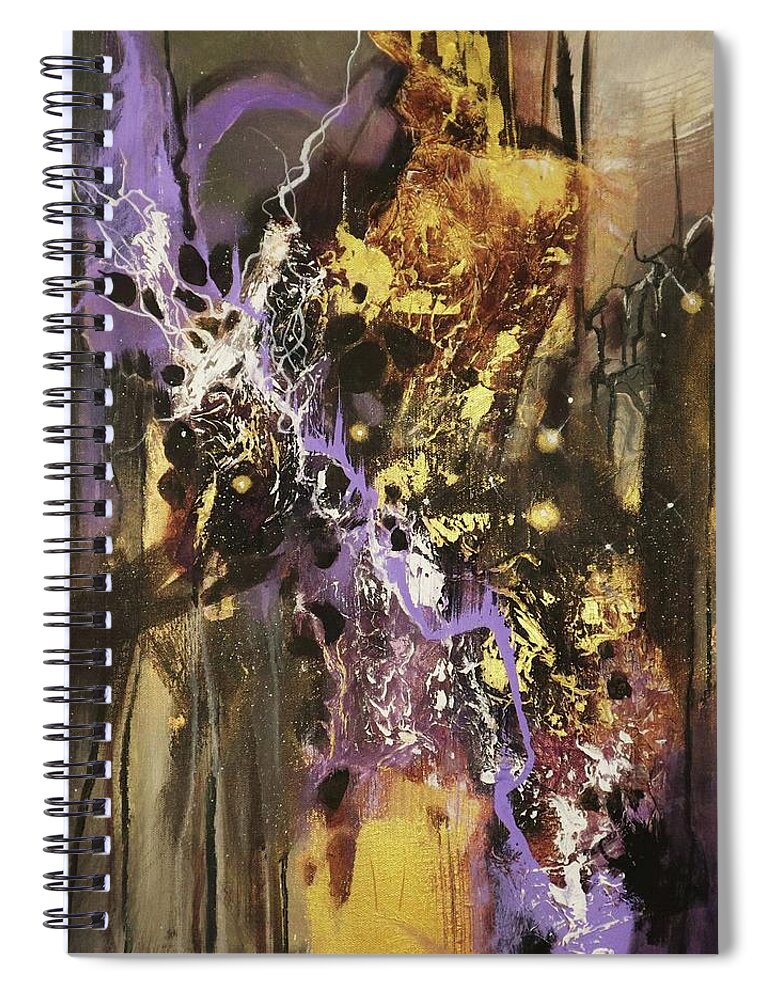 Abstract Spiral Notebook featuring the painting Purple and Gold Fusion by Tom Shropshire