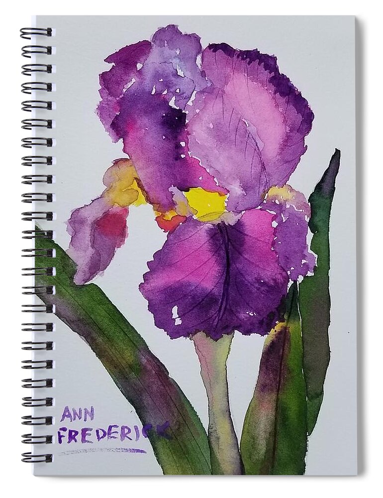 Purple Spiral Notebook featuring the painting Purple Bearded Iris by Ann Frederick