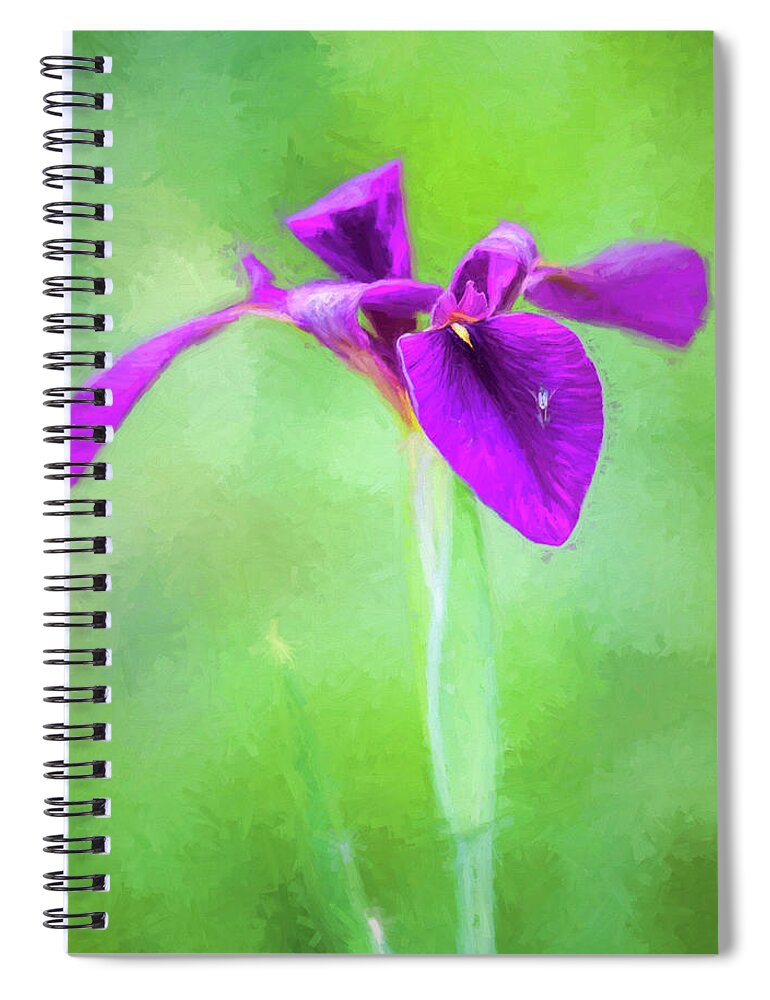 Iris Spiral Notebook featuring the photograph Purple on Green Louisiana Iris by Kathy Clark