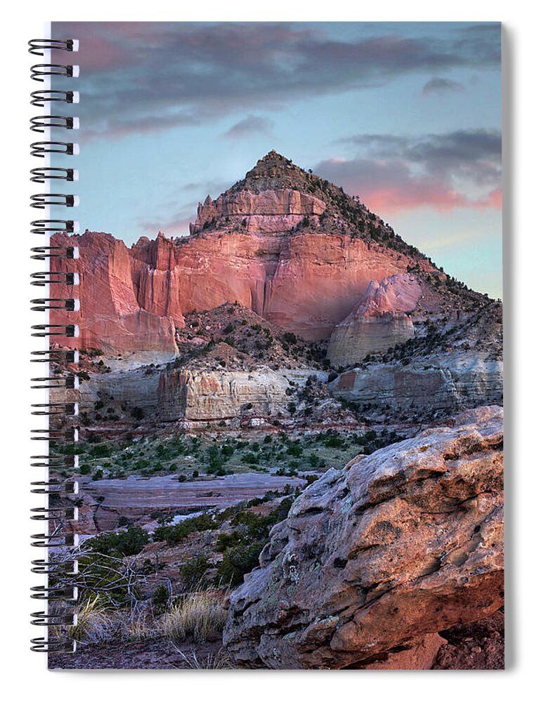 00559668 Spiral Notebook featuring the photograph Pyramid Mountain Sunrise, Red Rock State Park, New Mexico by Tim Fitzharris