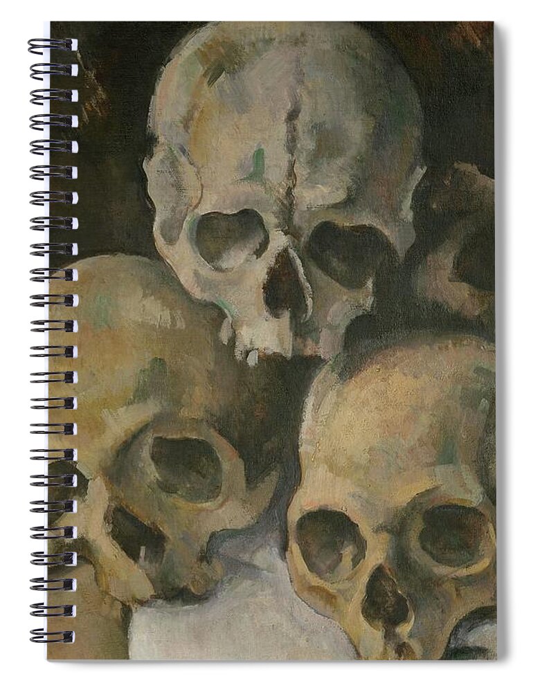 Paul Cezanne Spiral Notebook featuring the painting Pyramide de cranes-A pyramid of skulls, 1898-1900 Canvas 39 x 46 cm. by Paul Cezanne -1839-1906-