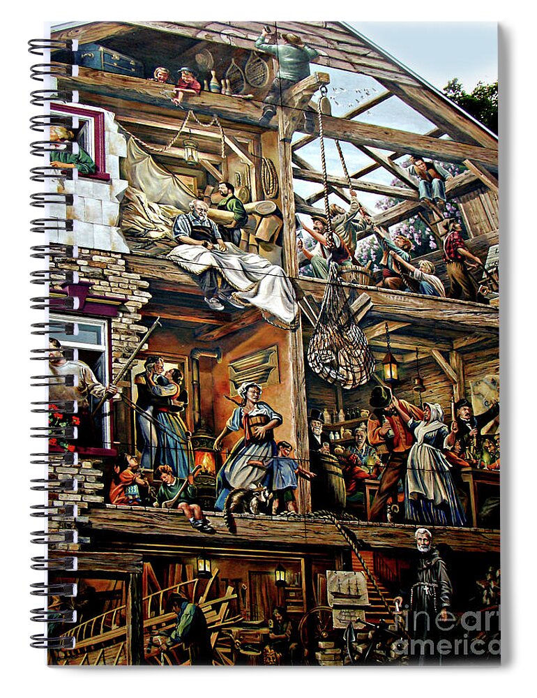 Quebec Spiral Notebook featuring the photograph Quebec City Historical Mural by Al Bourassa