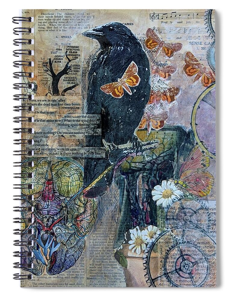 Surreal Spiral Notebook featuring the mixed media Quoth the Raven by Jillian Goldberg