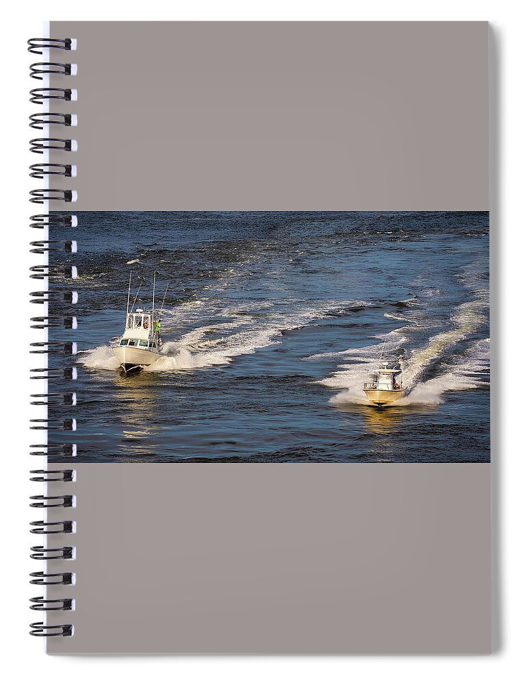 Boats Spiral Notebook featuring the photograph Racing to the Harbor by David Kay