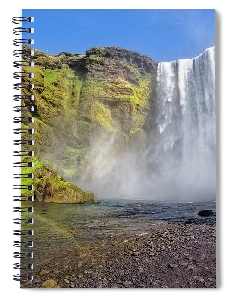 Clouds Spiral Notebook featuring the photograph Rainbow Below Skogafoss Waterfall by Debra and Dave Vanderlaan