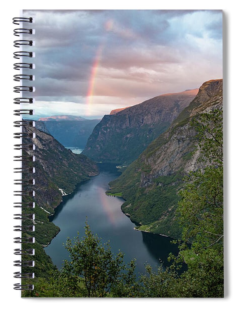 Outdoors Spiral Notebook featuring the photograph Rainbow over the Naerofjord, Norway by Andreas Levi