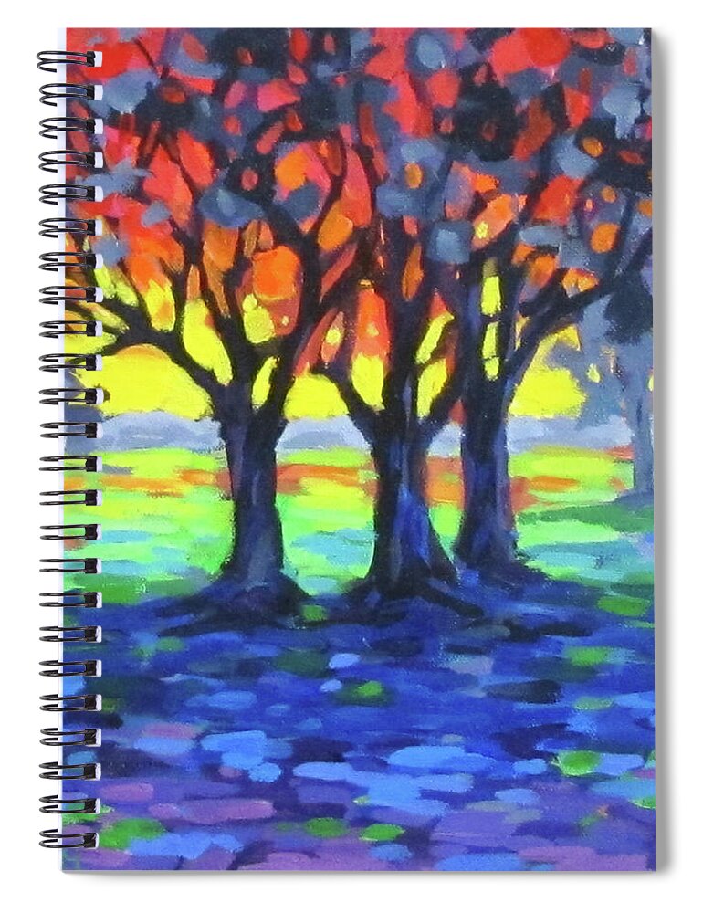 Landscape Spiral Notebook featuring the painting Rainbow World by Karen Ilari