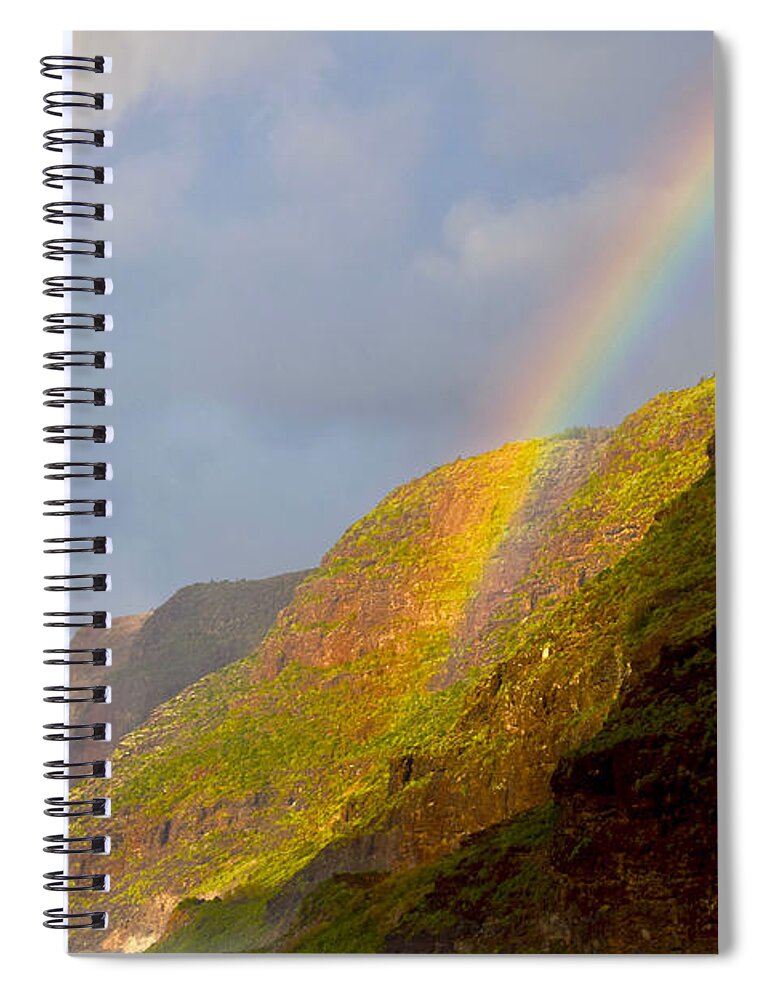 Rainbow Spiral Notebook featuring the photograph Rainbow's End at Polihale Beach by Debra Banks