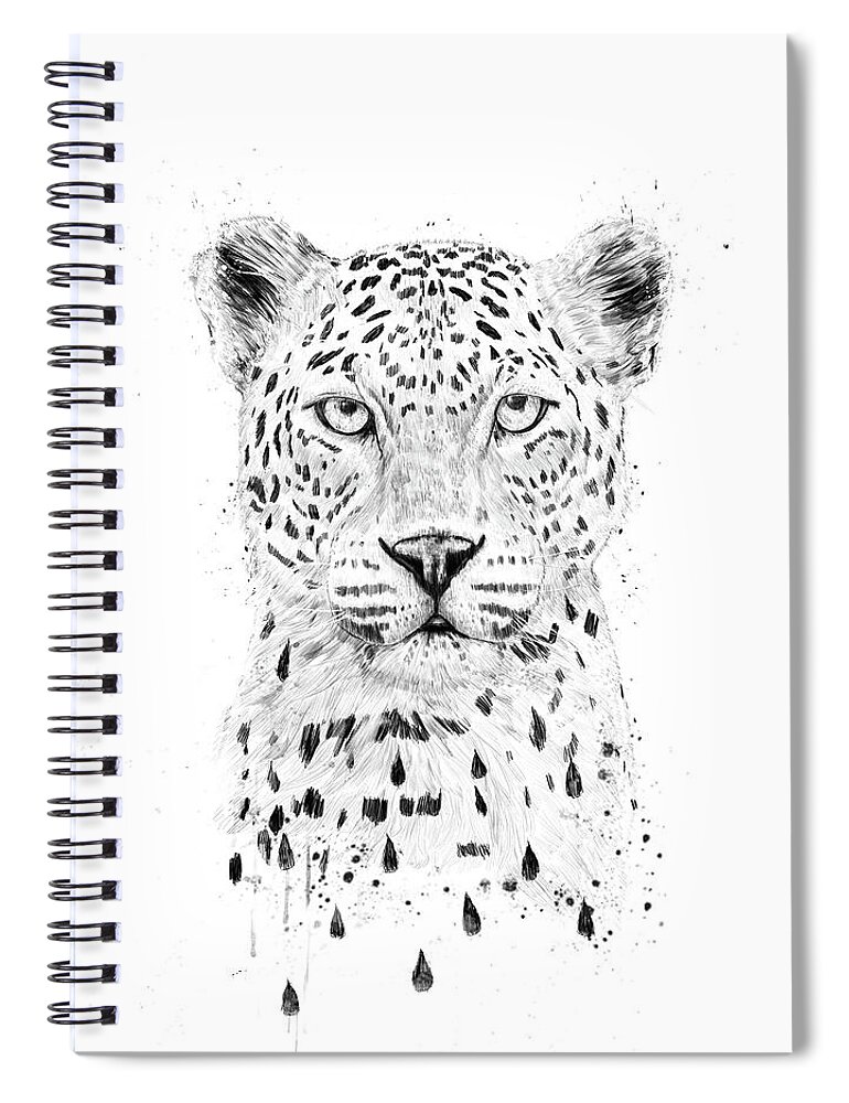 Leopard Spiral Notebook featuring the drawing Raining again by Balazs Solti