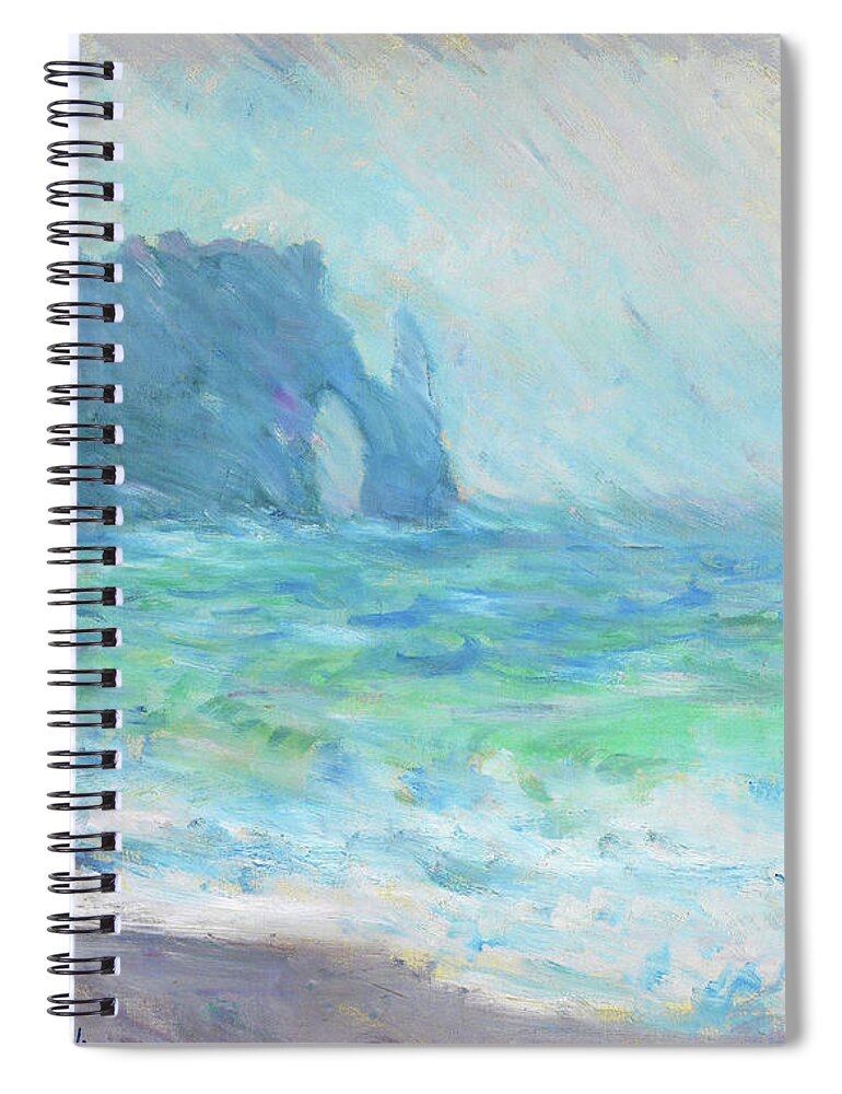 Claude Monet Spiral Notebook featuring the painting Rainy weather, Etretat - Digital Remastered Edition by Claude Monet