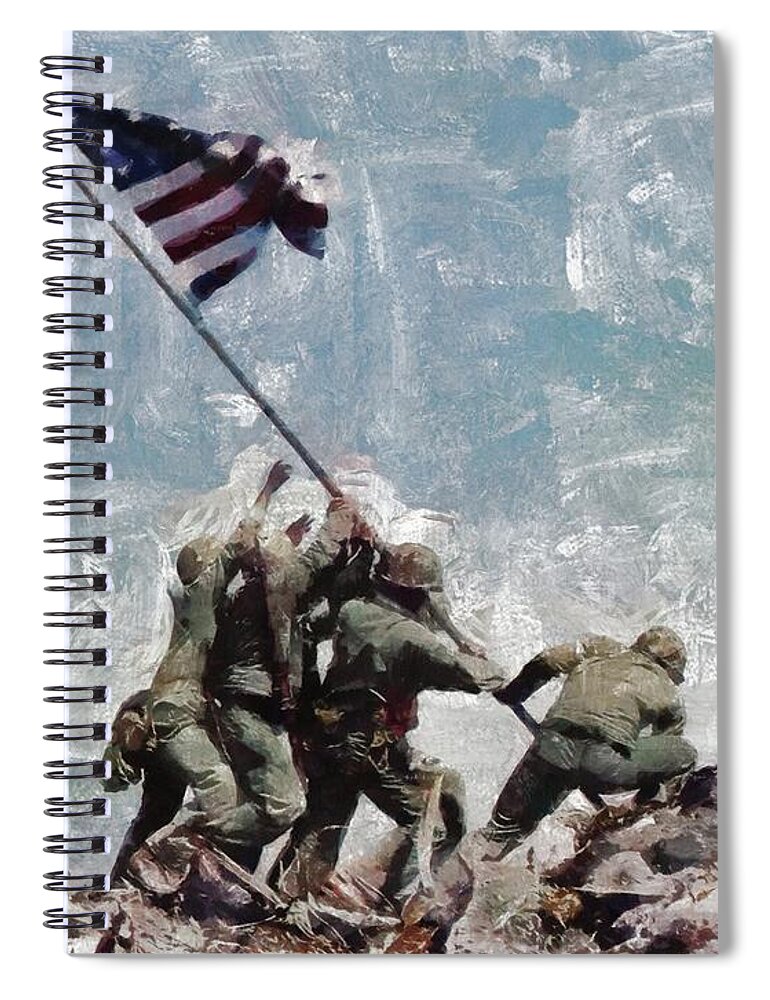 Iwo Spiral Notebook featuring the painting Raising the Flag on Iwo Jima, WWII by Esoterica Art Agency