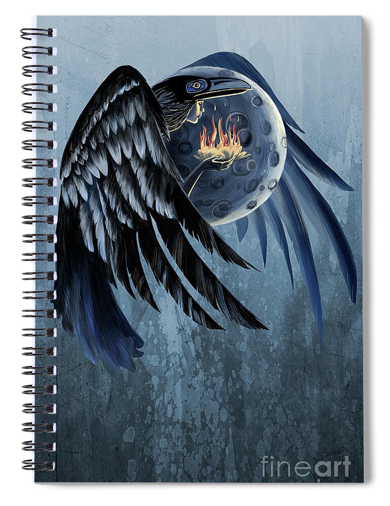 Raven Art Spiral Notebook featuring the painting Raven Shaman by Sassan Filsoof
