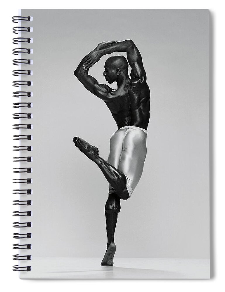White Background Spiral Notebook featuring the photograph Rear View Of Male Dancer Standing On by Chris Nash