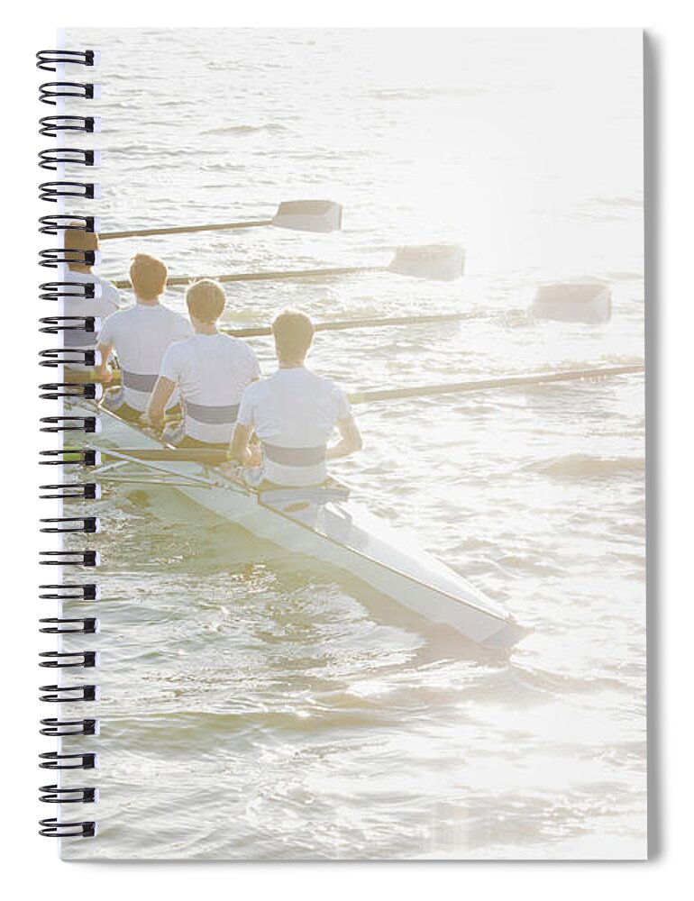 Young Men Spiral Notebook featuring the photograph Rear View Of People Sitting In A Canoe by Clerkenwell