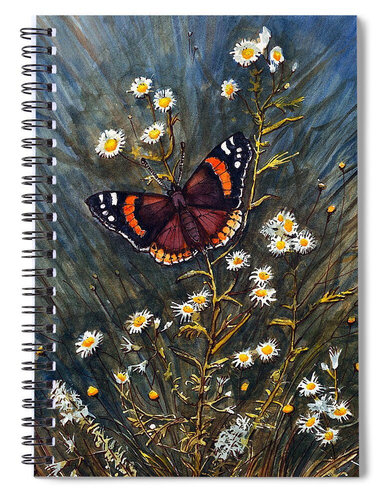 Red Admiral Butterfly Spiral Notebook featuring the painting Red Admiral and Wild Aster by Katherine Miller