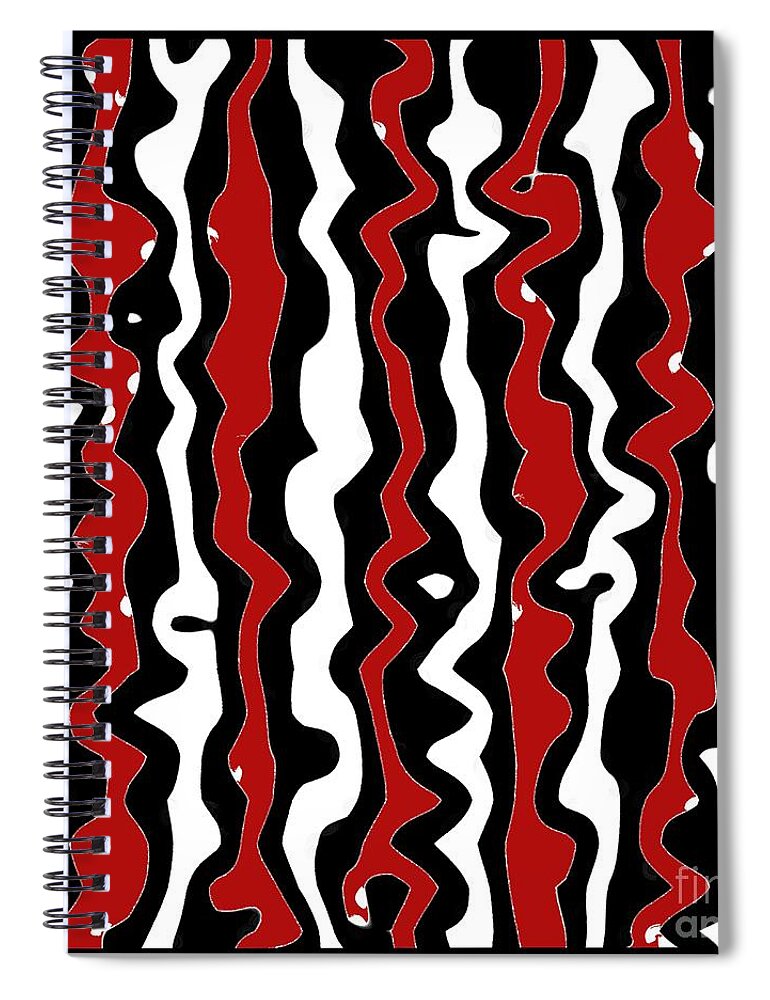Red Spiral Notebook featuring the digital art Red Black White Wavy Line by Delynn Addams for Your Home Decor by Delynn Addams