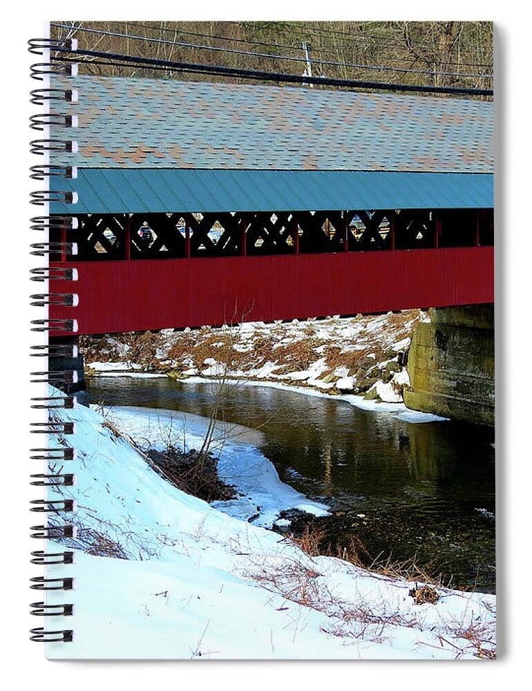 Covered Bridge Spiral Notebook featuring the photograph Red Covered Bridge in Vermont by Linda Stern