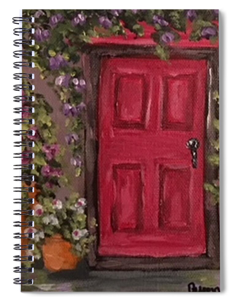 Landscape Spiral Notebook featuring the painting Red Door by Queen Gardner
