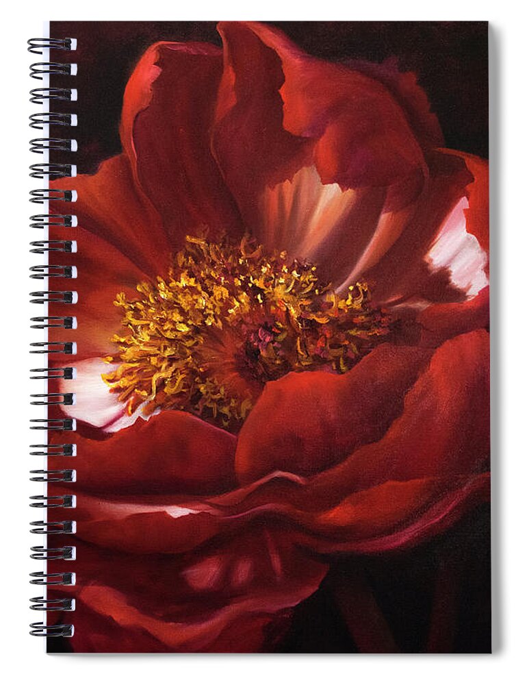 Red Flower Spiral Notebook featuring the painting Red Peonie Macro Painting by Lynne Pittard