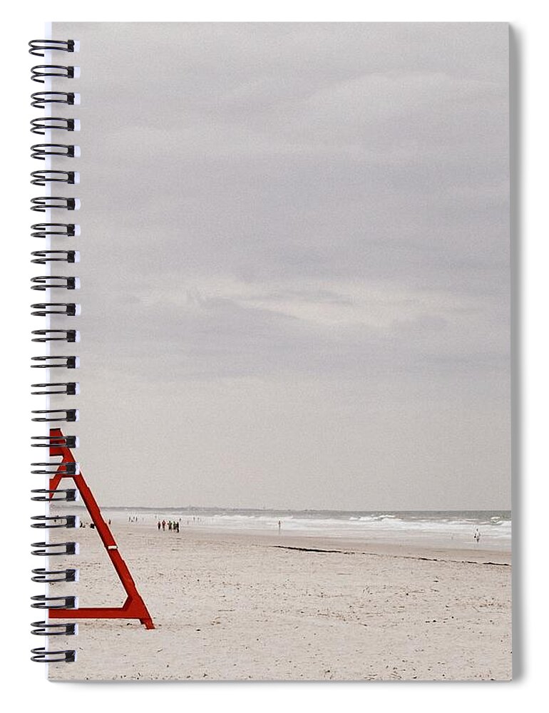 Empty Spiral Notebook featuring the photograph Red Life Guard Chair On Beach by Shelby Wisdom