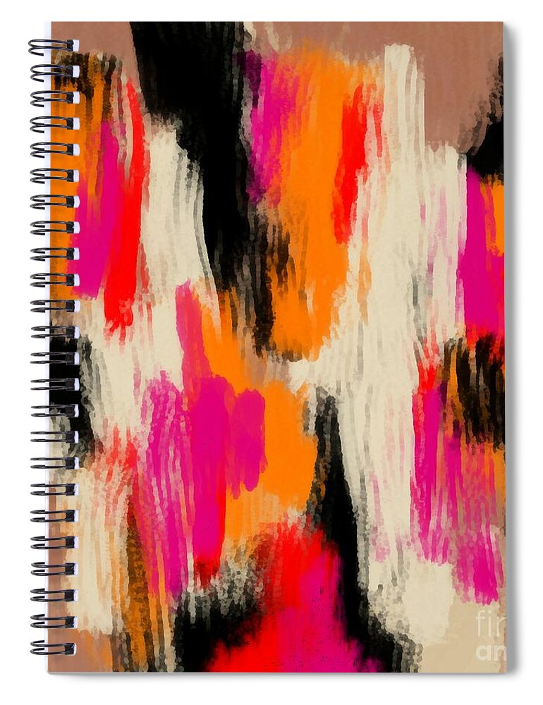 Delynn Spiral Notebook featuring the digital art Red Pink Black Brown Digital Abstract Painting by Delynn Addams