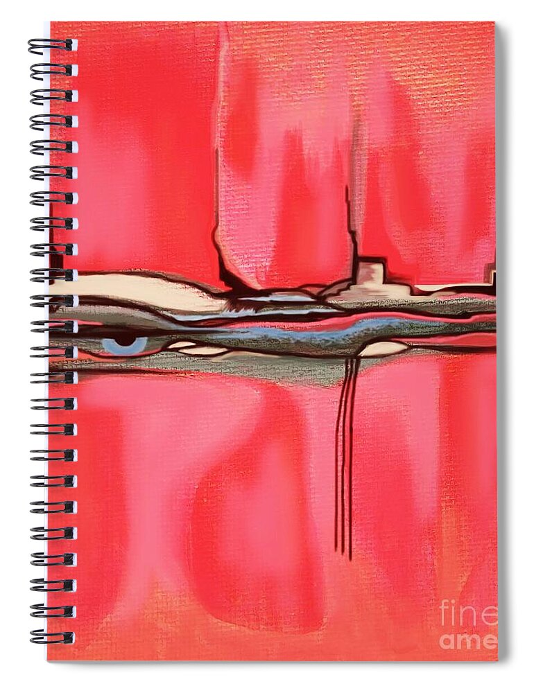 Digital Art Spiral Notebook featuring the mixed media Red Pink Peach Blue Eye in Pink Adobe World Abstract Landscape Wall Artwork by Delynn Addams by Delynn Addams