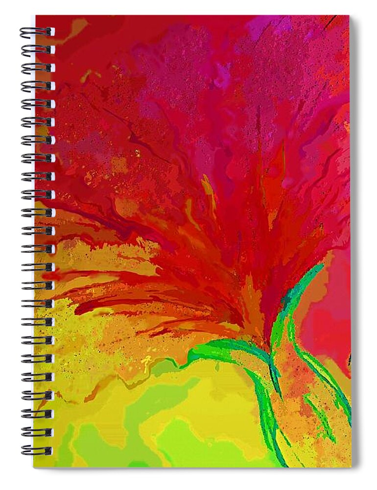 Digital Art Spiral Notebook featuring the digital art Red Pink Yellow Flower Impression by Delynn Addams by Delynn Addams