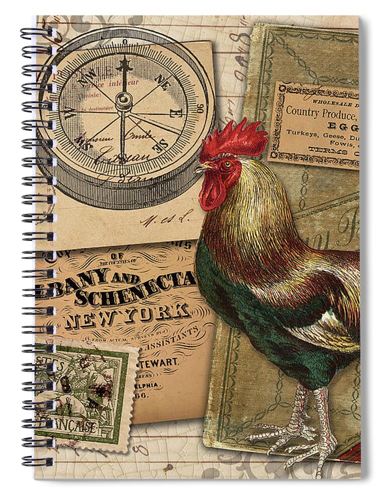  Spiral Notebook featuring the digital art Red Rooster by Terry Kirkland Cook