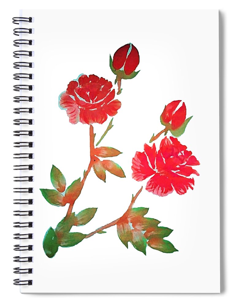 Red Spiral Notebook featuring the painting Red Rose Watercolor Transparent Background by Delynn Addams