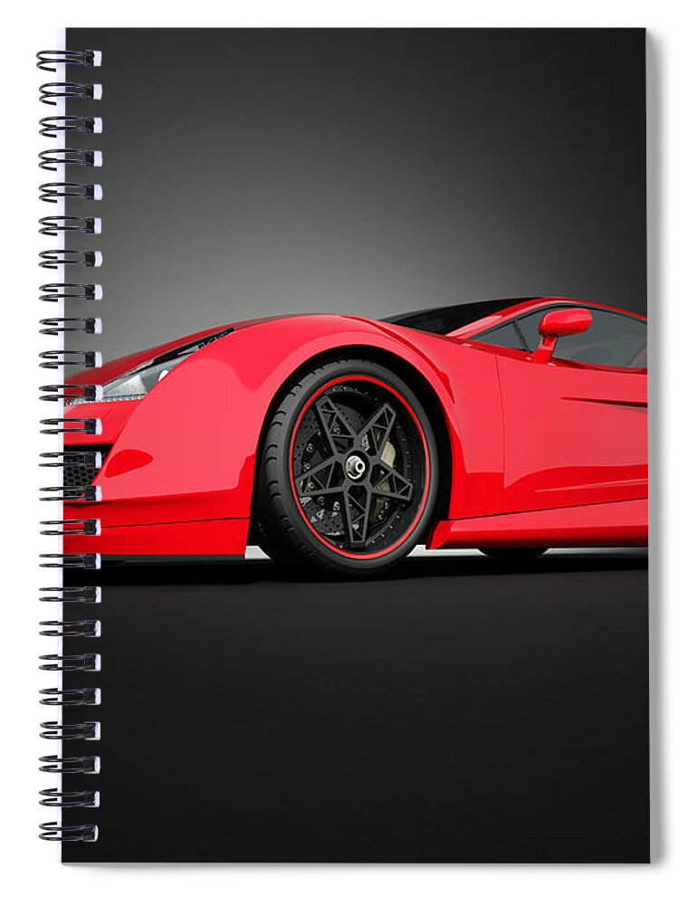 Sports Car Spiral Notebook featuring the photograph Red Sport Car On Black Studio Background by Firstsignal