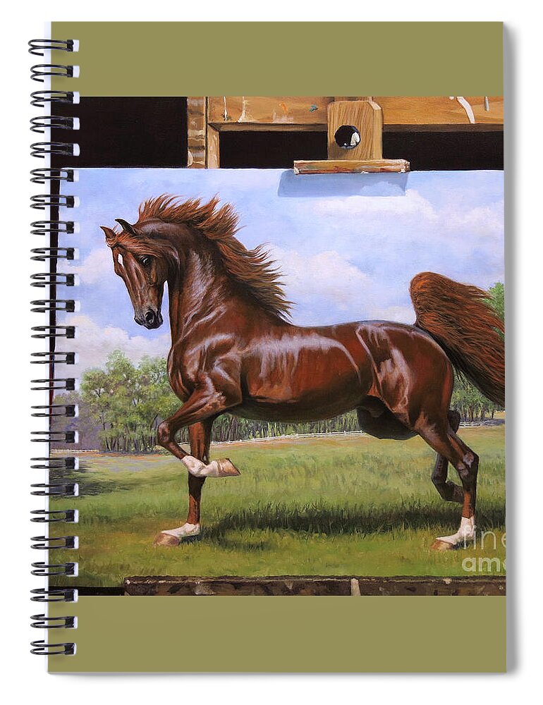 Farm Animals Spiral Notebook featuring the painting Red Stallion On Easel by Jeanne Newton Schoborg