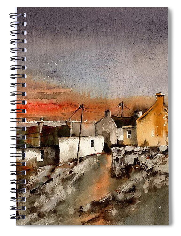  Spiral Notebook featuring the painting Red Sunset on Dugort, Achill, Mayo by Val Byrne