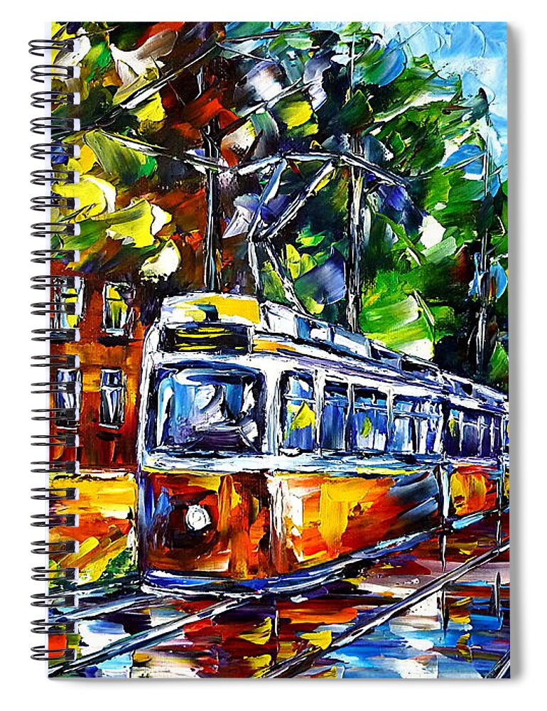 Trolley Lovers Spiral Notebook featuring the painting Red Trolley by Mirek Kuzniar