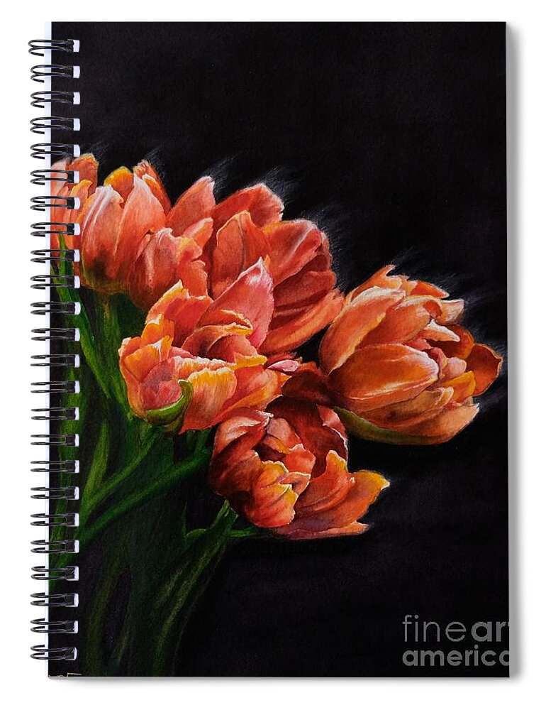 Still Life Spiral Notebook featuring the painting Red Tulips by Jeanette Ferguson