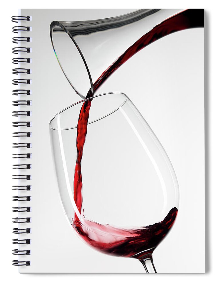 White Background Spiral Notebook featuring the photograph Red Wine Pouring Into Glass From by Roger Méndez Fotografo, S.l.