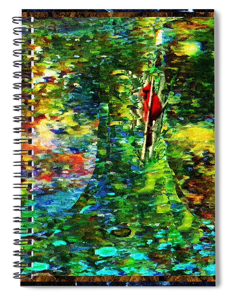 Communication Spiral Notebook featuring the mixed media Redbird Singing Songs of Love in the Tree of Hope by Aberjhani