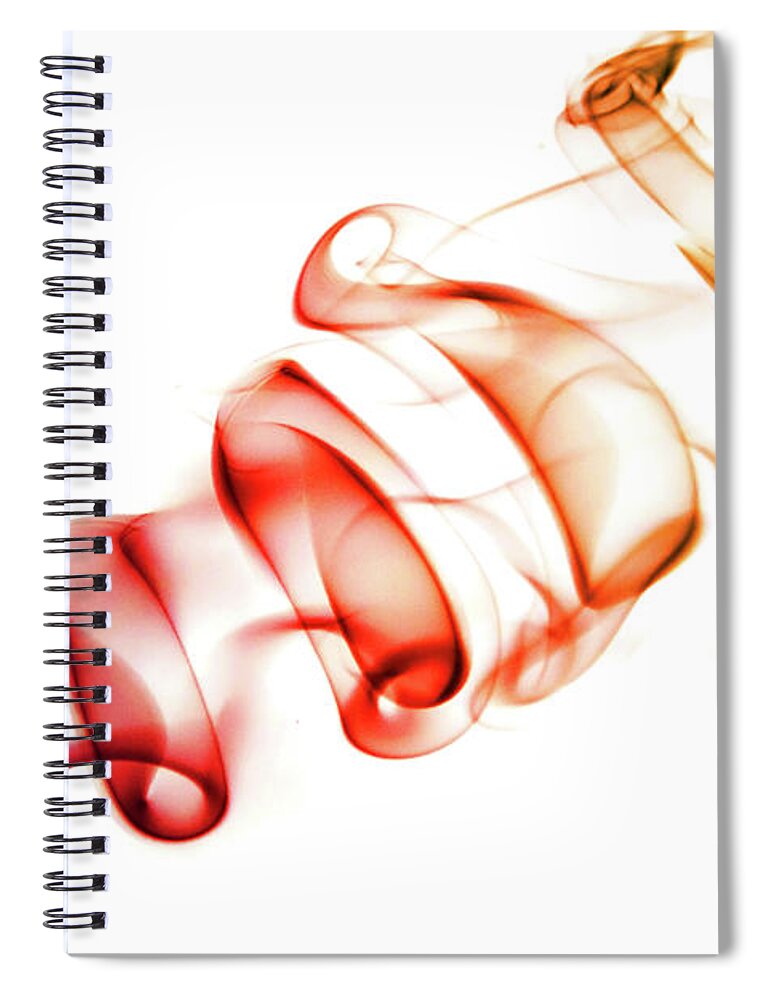 Orange Color Spiral Notebook featuring the photograph Redorange Coloured Smoke Curls Isolated by Martin Ward