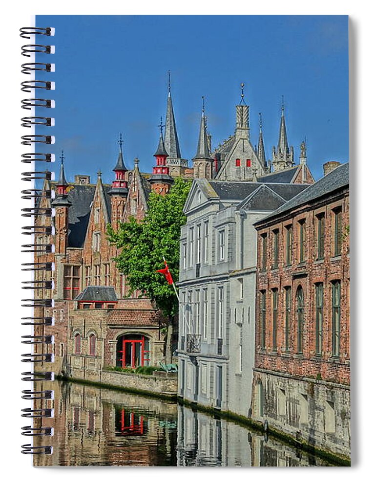 Reflection Spiral Notebook featuring the photograph Reflections along Bruges Canal by Patricia Caron