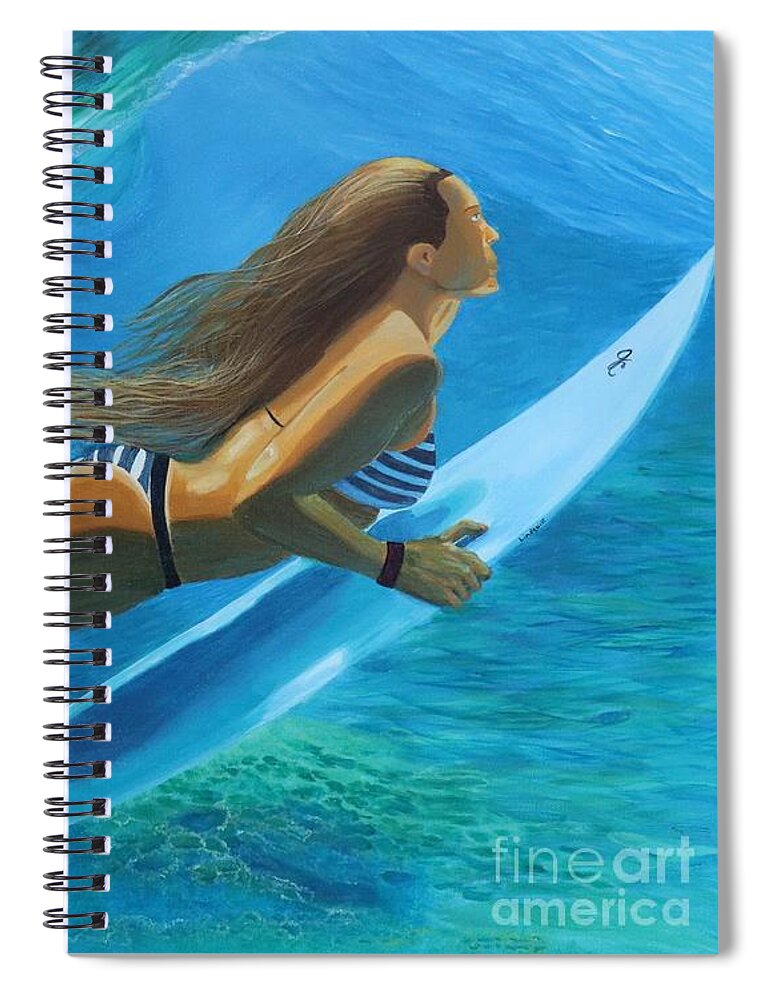 Surfer Spiral Notebook featuring the painting Refresh Surfer Girl by Jenn C Lindquist