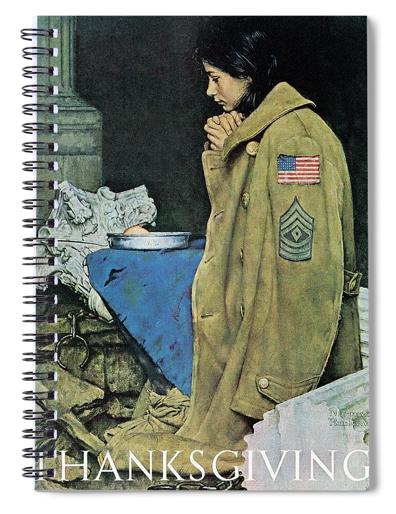 Prayer Spiral Notebook featuring the painting refugee Thanksgiving by Norman Rockwell
