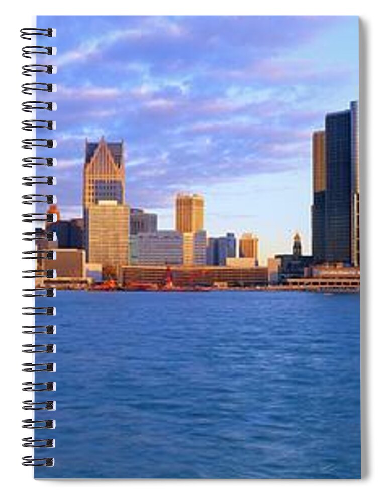 Panoramic Spiral Notebook featuring the photograph Renaissance Center, Detroit, Sunrise by Visionsofamerica/joe Sohm