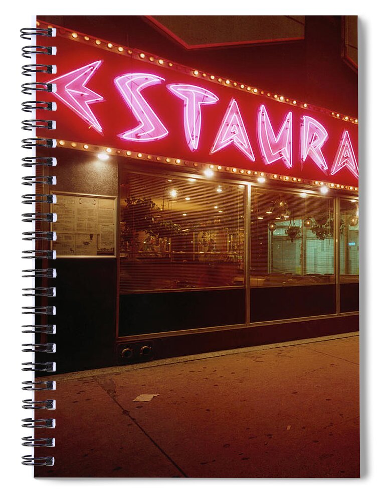 Temptation Spiral Notebook featuring the photograph Restaurant At Night by Silvia Otte