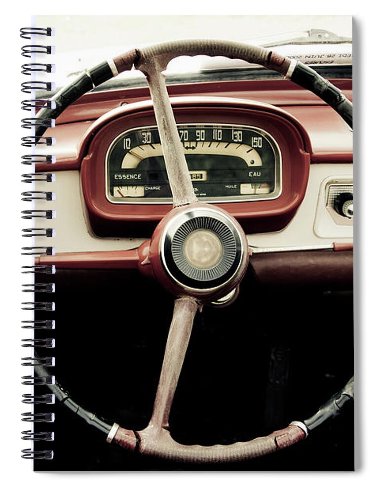 Car Interior Spiral Notebook featuring the photograph Retro Car Driving Wheel by Malhrovitz