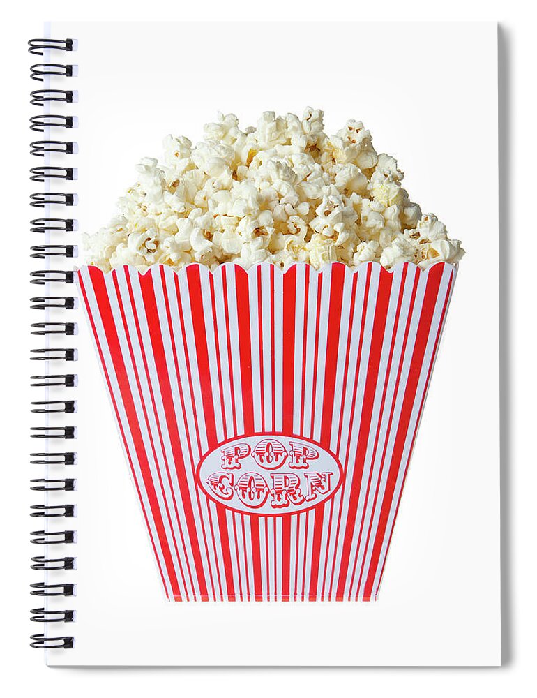 White Background Spiral Notebook featuring the photograph Retro Cinema Bucket Of Popcorn by Johanna Parkin