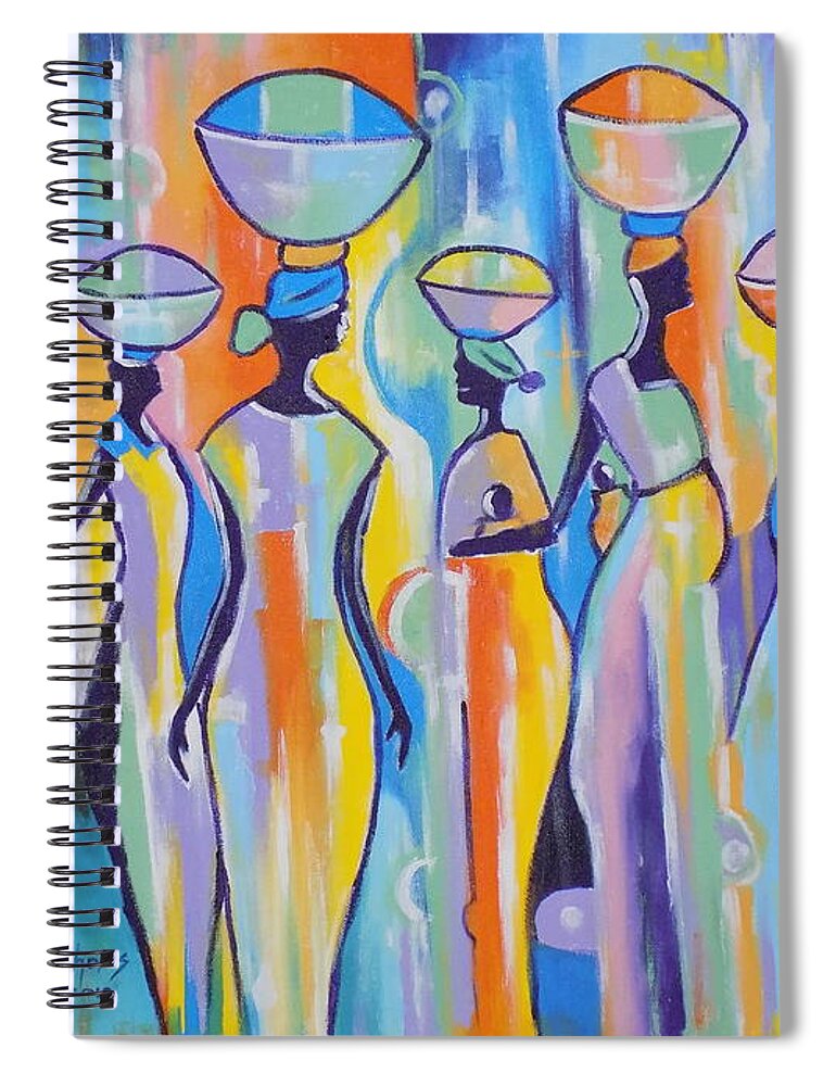 Living Room Spiral Notebook featuring the painting Return of Market Women by Olaoluwa Smith